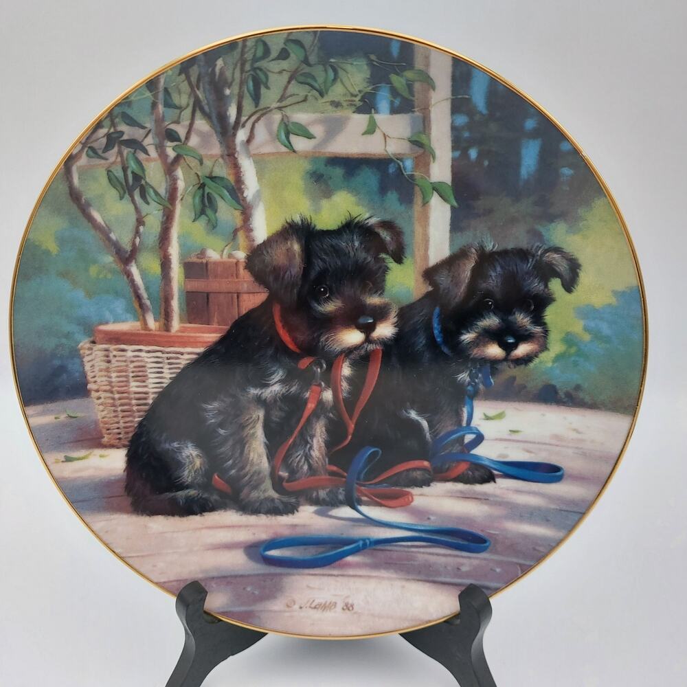 River Shore Miniature Schnauzer Collector Plate Jim Lamb New Leash on Life 1987